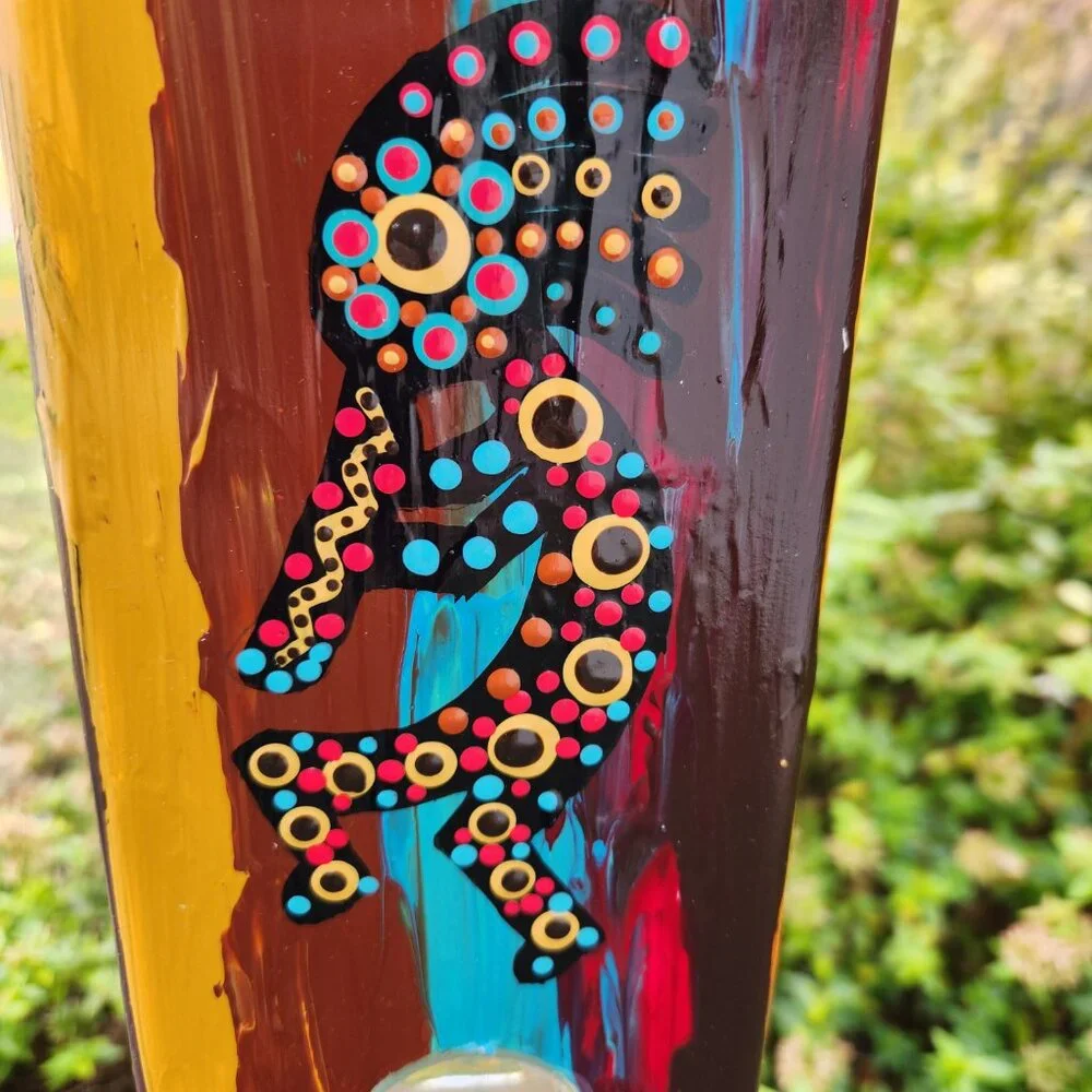 Garden Peace Pole Hand Painted w/ Solar Light Cap & Wire Stand Lighted Southwest